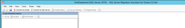 Microsoft SQL Server Migration Assistant for Oracle toolbar after inserting migration information